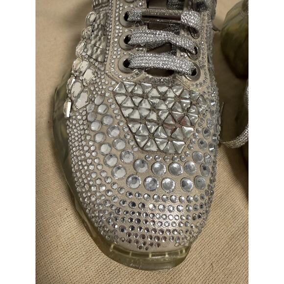 Jimmy Choo Shoes Womens Size 9 Silver Crystal Embellished Chunky Sneakers Italy - Picture 8 of 16